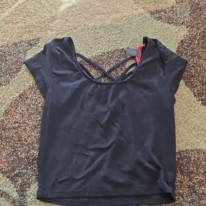 Hot Kiss Black Short Sleeve Crop Top with Crisscross Back Straps